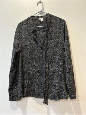 Anne Klein Black Button-Down Shirt with White Micro Dot Print
